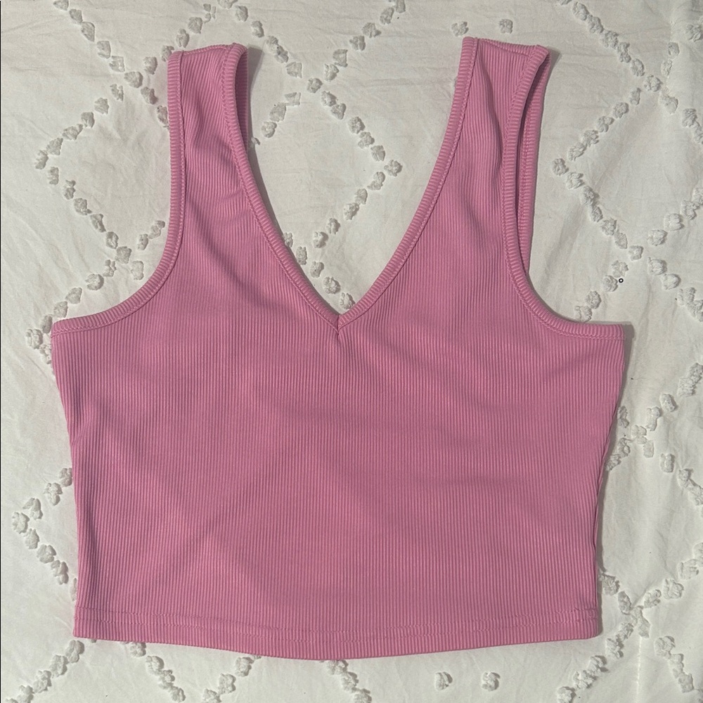 SHEIN Pink Ribbed V-Neck Crop Top
